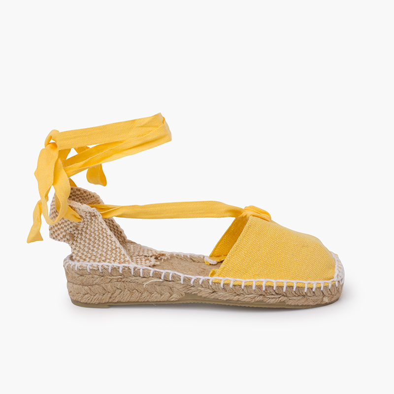 Plain Ankle-Tie Espadrilles Yellow