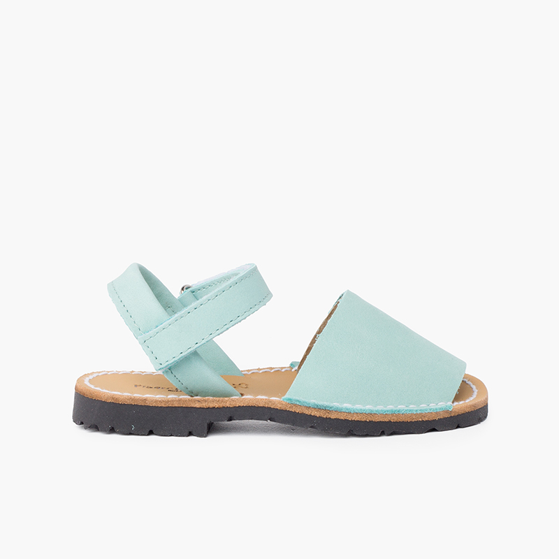 Nubuck Avarcas Menorcan Riptape Sandals Aquamarine