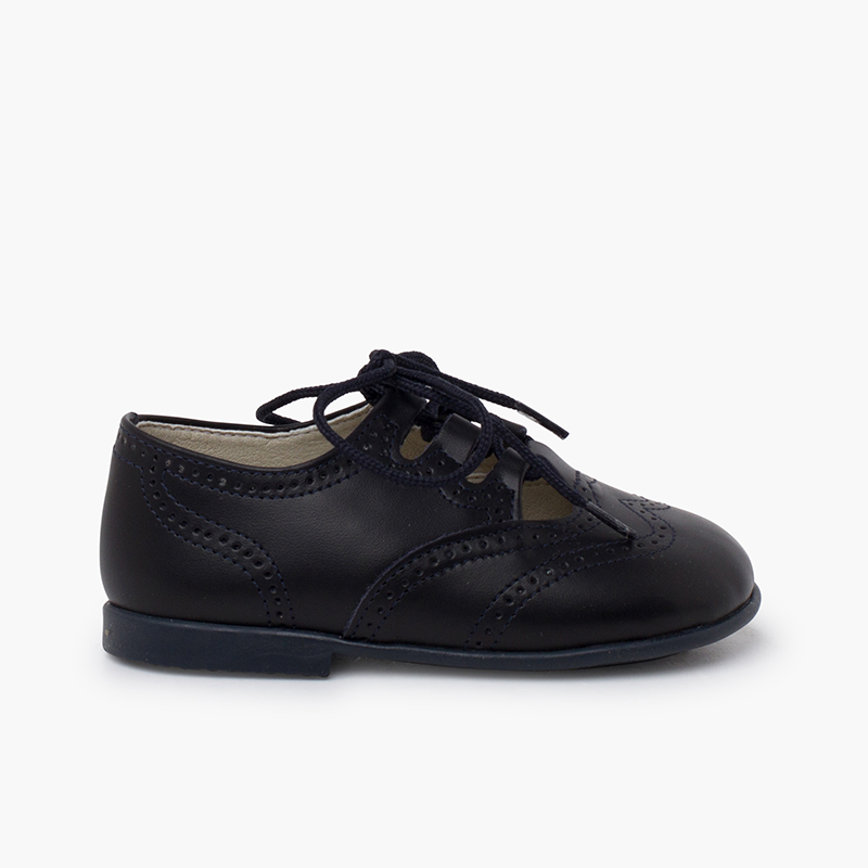 Leather Lace-Up Oxford Shoes Navy Blue