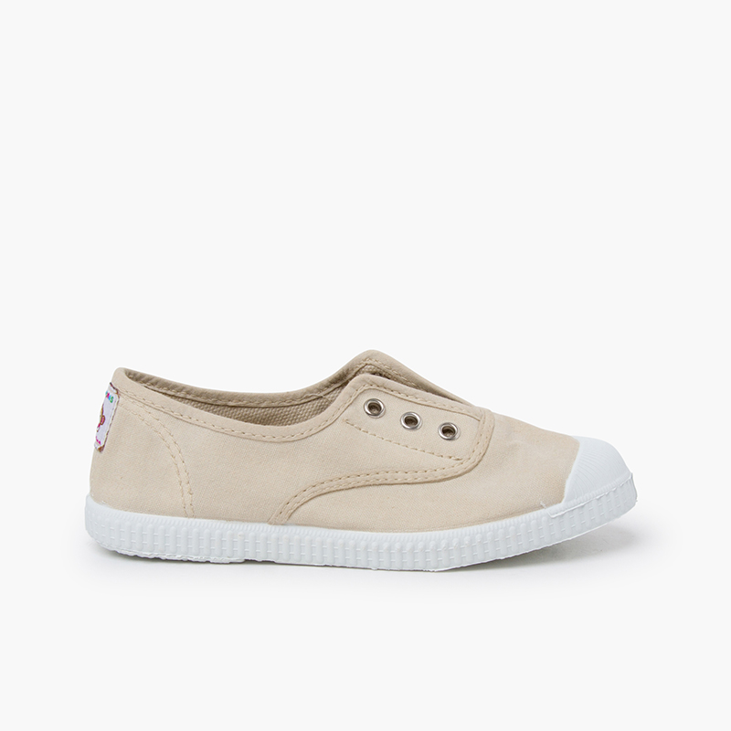 Rubber Toe Cap Canvas Trainers Without Laces oat