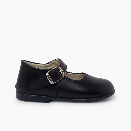 Girls Buckle Up Leather Mary Janes Navy Blue