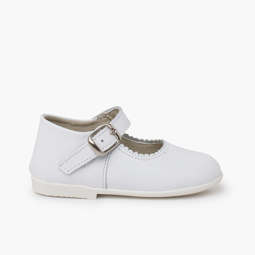 Girls Buckle Up Leather Mary Janes White