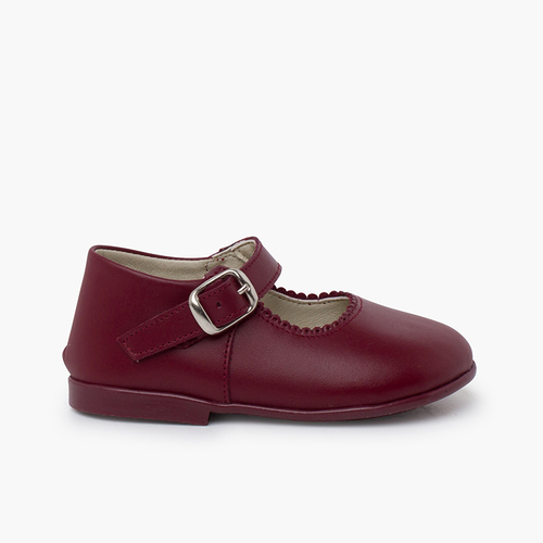 Girls Buckle Up Leather Mary Janes Burgundy