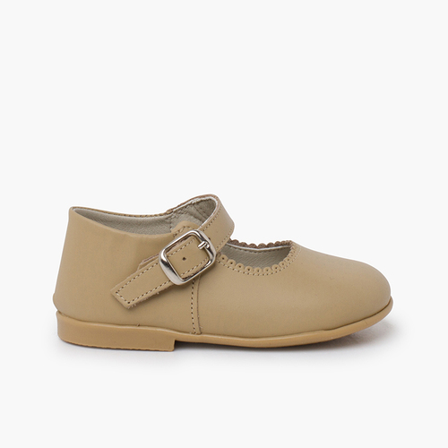 Girls Buckle Up Leather Mary Janes Camel