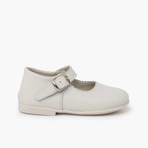Girls Buckle Up Leather Mary Janes Porcelain