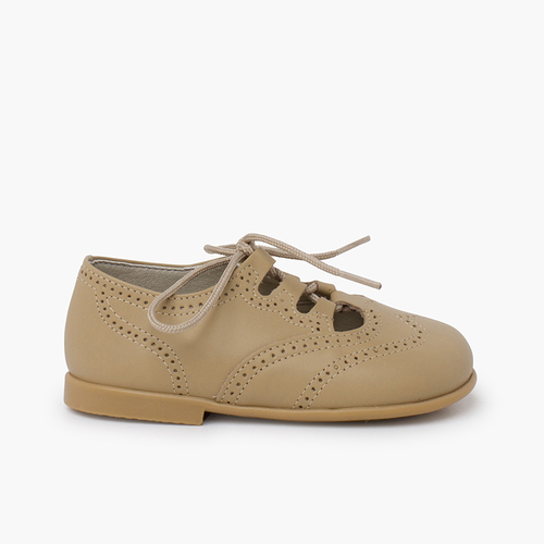 Leather Lace-Up Oxford Shoes Camel