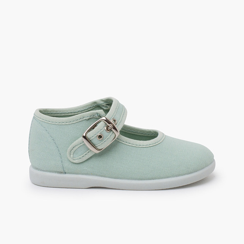 Girls Buckle Up Canvas Mary Janes Aquamarine