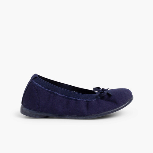 Canvas Ballet Flats with Ribbon Navy Blue