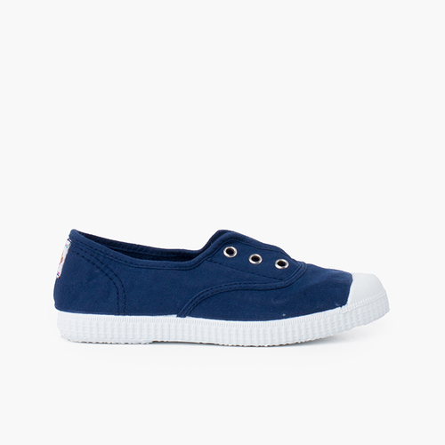 Rubber Toe Cap Canvas Trainers Without Laces Dark blue