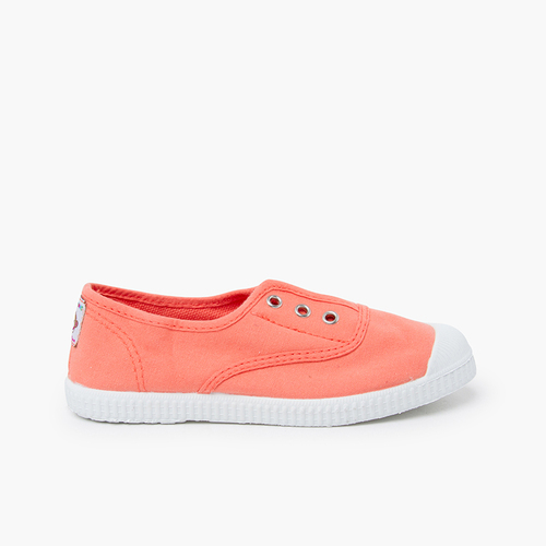 Rubber Toe Cap Canvas Trainers Without Laces Peach