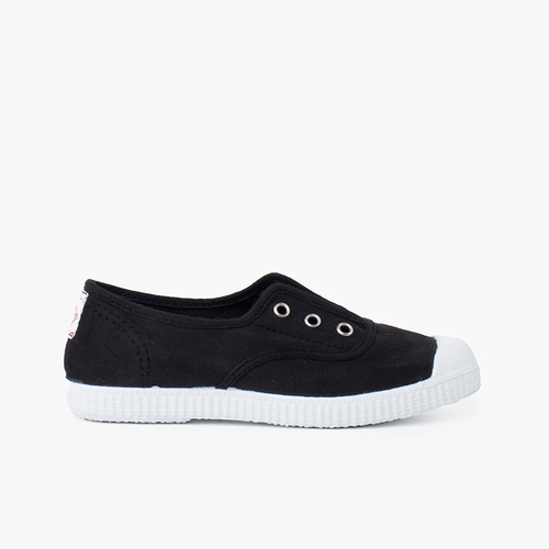Rubber Toe Cap Canvas Trainers Without Laces Black