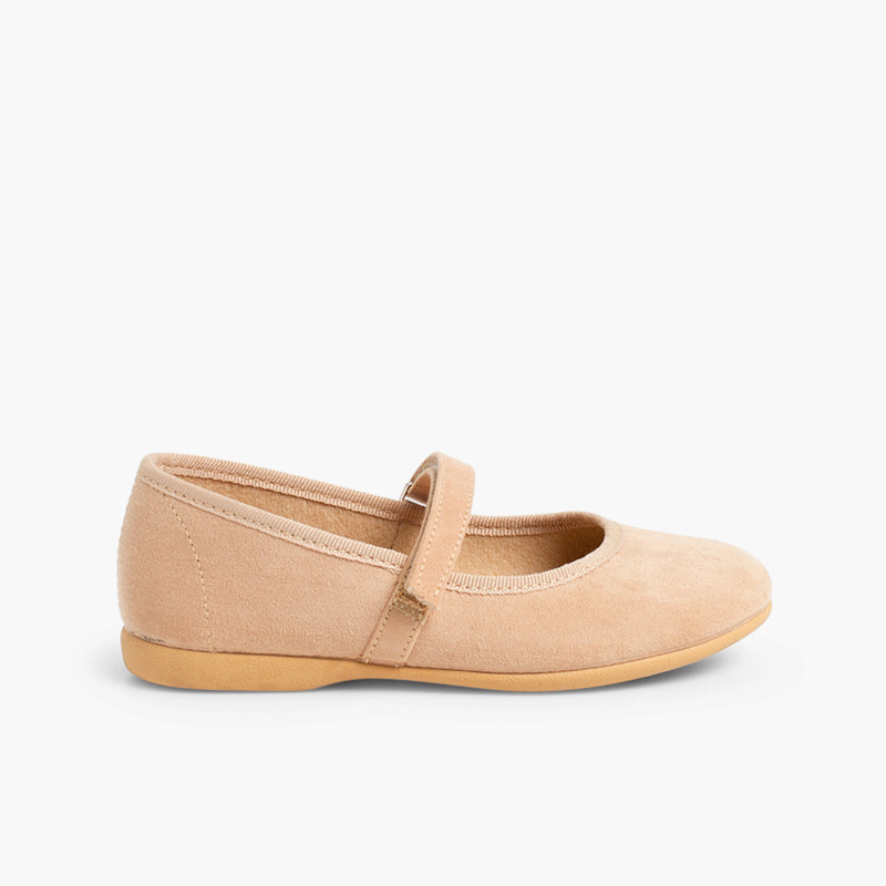 Girls Riptape Faux Suede Mary Janes Camel