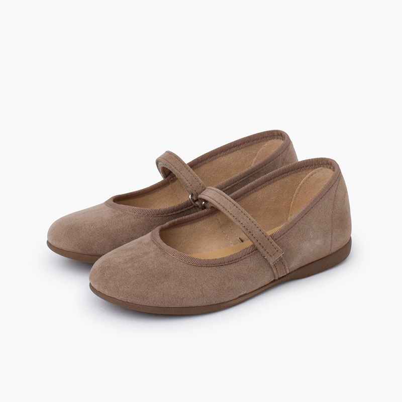Girls Riptape Faux Suede Mary Janes Taupe