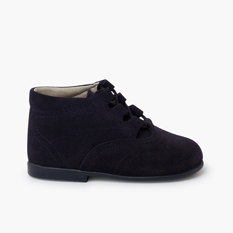 Suede Lace-Up Oxford Booties Navy Blue
