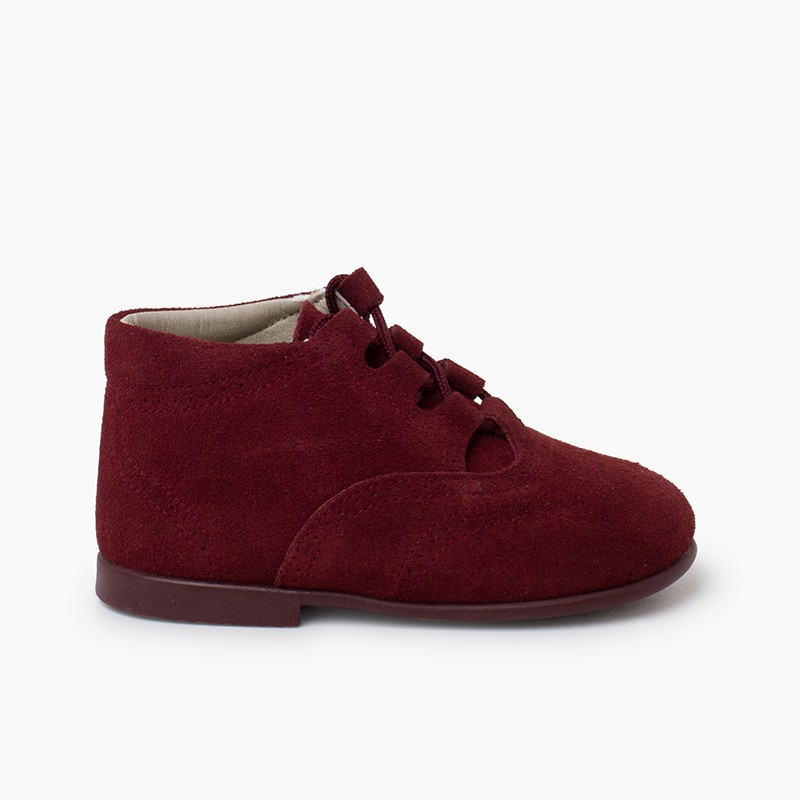Suede Lace-Up Oxford Booties Burgundy