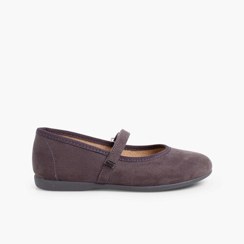 Girls Riptape Faux Suede Mary Janes Grey