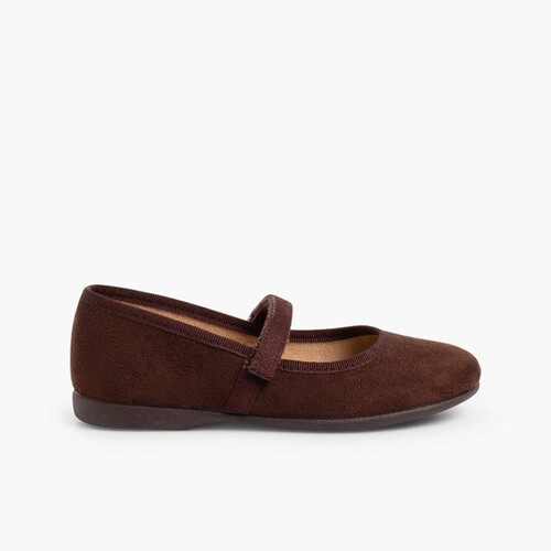 Girls Riptape Faux Suede Mary Janes Brown