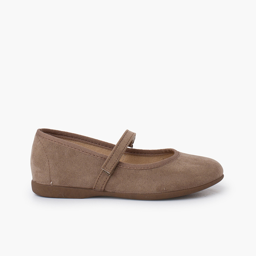 Girls Riptape Faux Suede Mary Janes Taupe