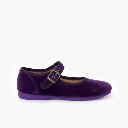 Girls Buckle Up Velvet Mary Janes Purple