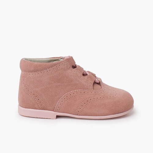 Suede Lace-Up Oxford Booties Pink