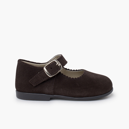 Girls Buckle Up Suede Mary Janes Grey