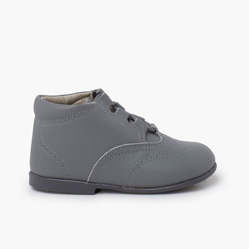 Leather Lace-Up Oxford Booties Light Grey