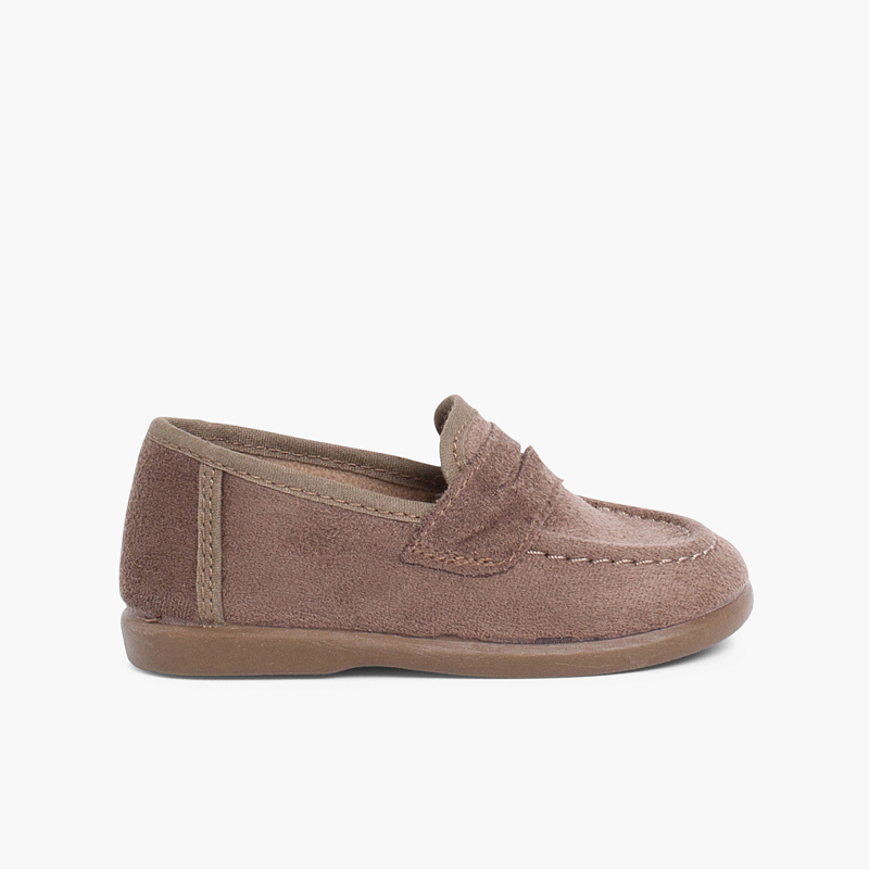 Boys Faux Suede Mask Loafers Taupe
