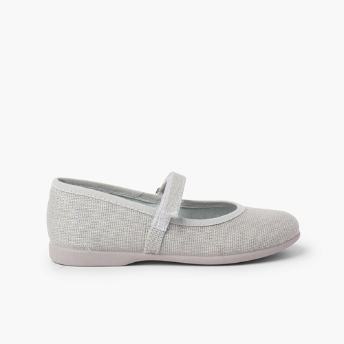 Girls Riptape Linen Mary Janes Grey