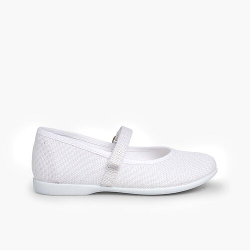 Girls Riptape Linen Mary Janes White