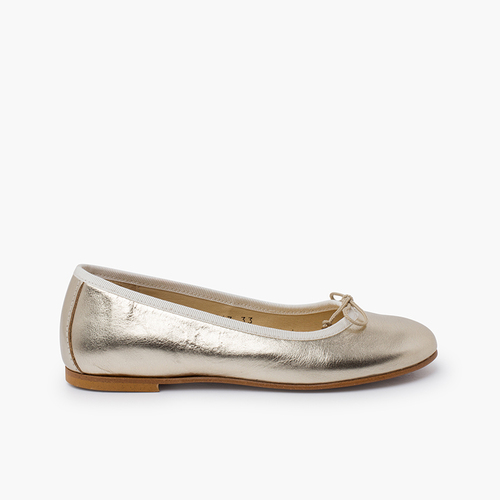 Girls Leather Ceremonial Ballerinas Champagne