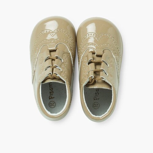 Patent Type Lace-Up Oxford Booties Beige
