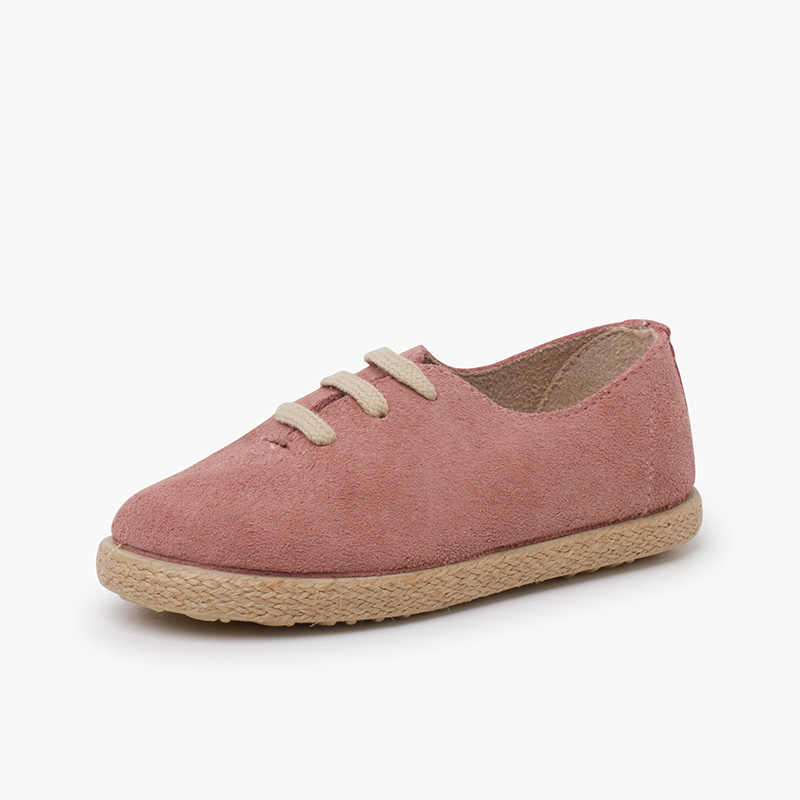 Kids Lace-Up Suede and Jute Trainers Old Rose