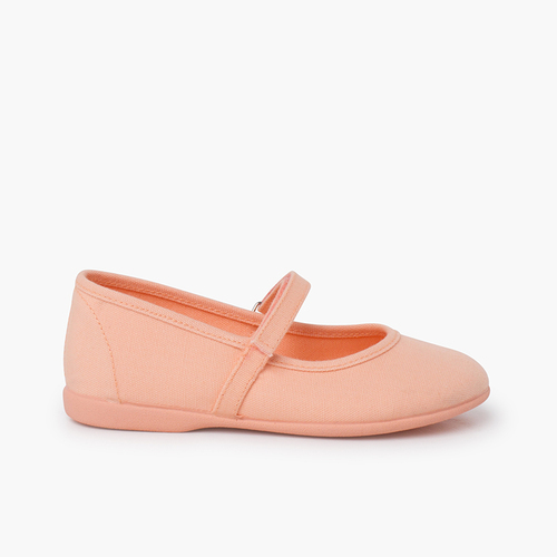 Girls Riptape Canvas Mary Janes Peach