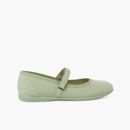 Girls Riptape Canvas Mary Janes Fern Green