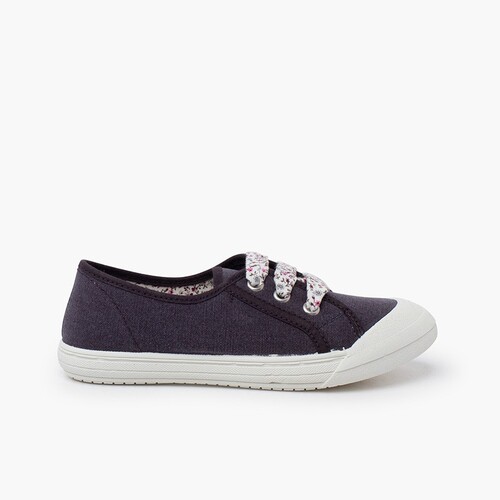 Lace-Up Rubber Toe Cap Canvas Trainers Blue denim