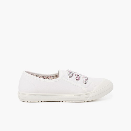 Lace-Up Rubber Toe Cap Canvas Trainers White