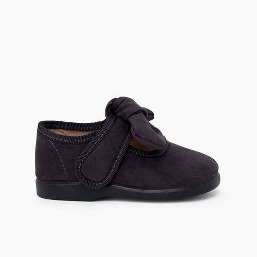 Girls loop fasteners Bow Mary Janes Grey