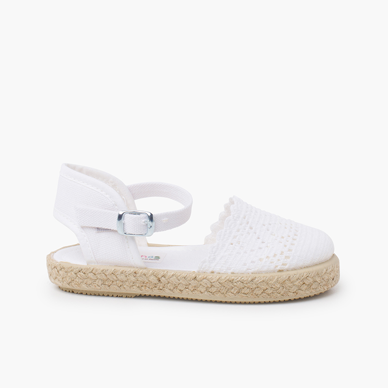 Girls Buckle Up Brogue Espadrille Wedge White