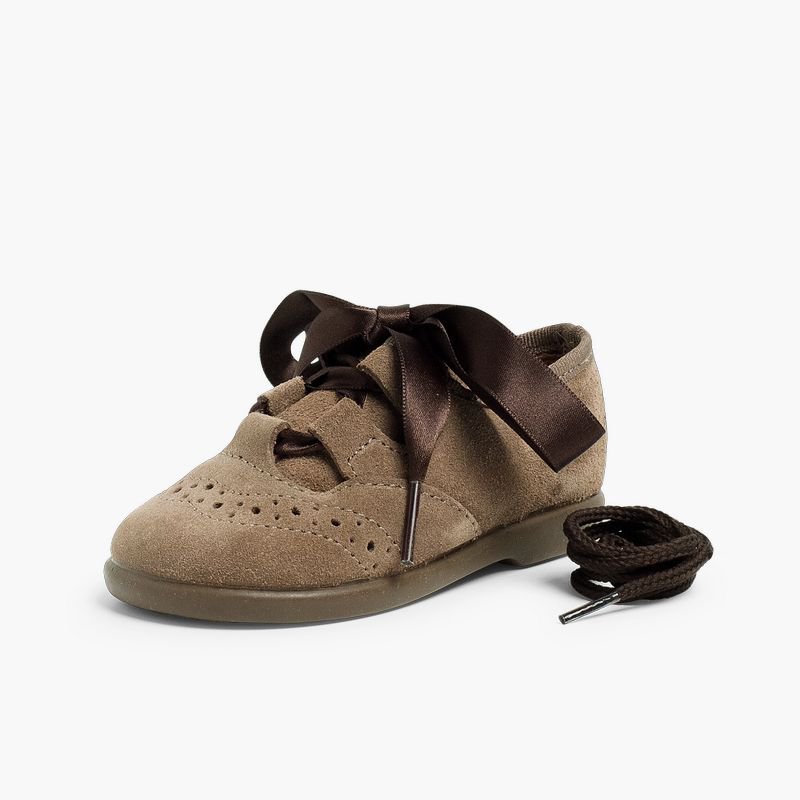 Kids Suede Oxford Shoes  Taupe