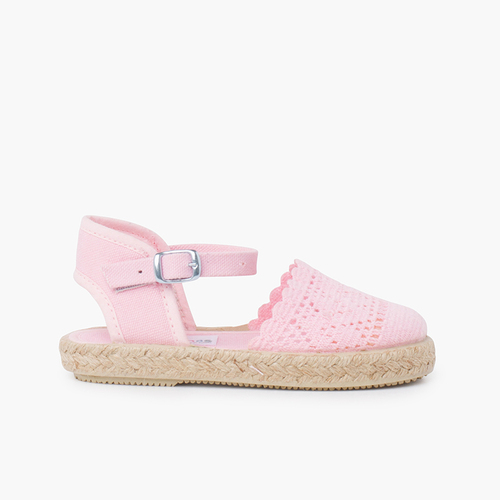 Girls Buckle Up Brogue Espadrille Wedge Pink