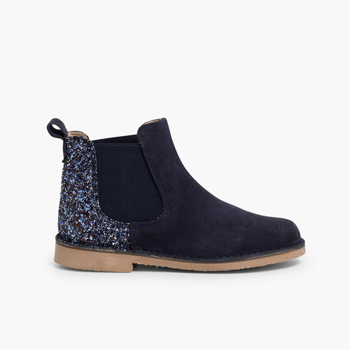 Girls Chelsea Boots with Glitter Navy Blue