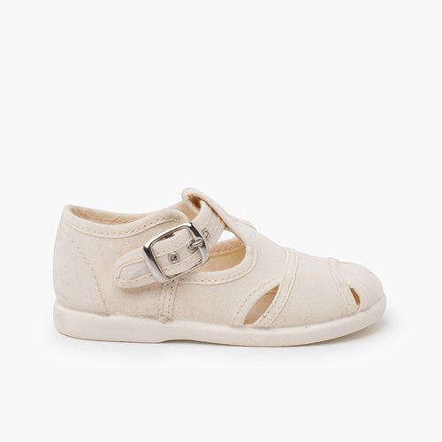 Boys Canvas T-bar Sandals Off-White