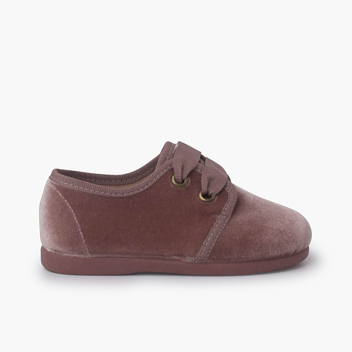 Velvet Lace-up Shoes Blush pink