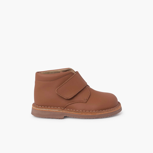 Leather School Boots with loop fasteners Camel