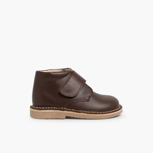 Leather School Boots with loop fasteners Brown