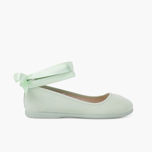 Ballet Pumps Satin Bow Anklet Strap Pastel Green