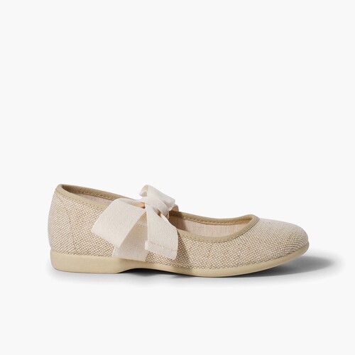 Linen Mary Janes With Beige Bow Linen