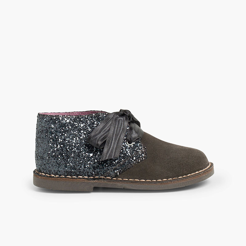 Girls Glitter Safari Boots  Grey