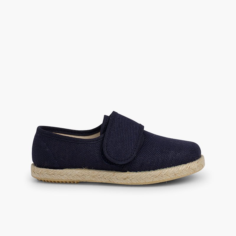 Linen and Jute Bluchers with loop fasteners Navy Blue