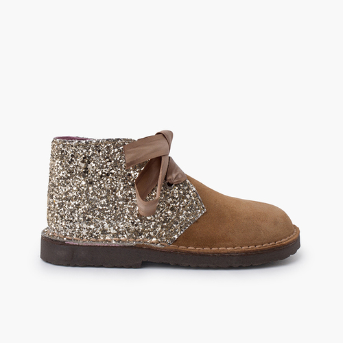 Girls Glitter Safari Boots  Taupe